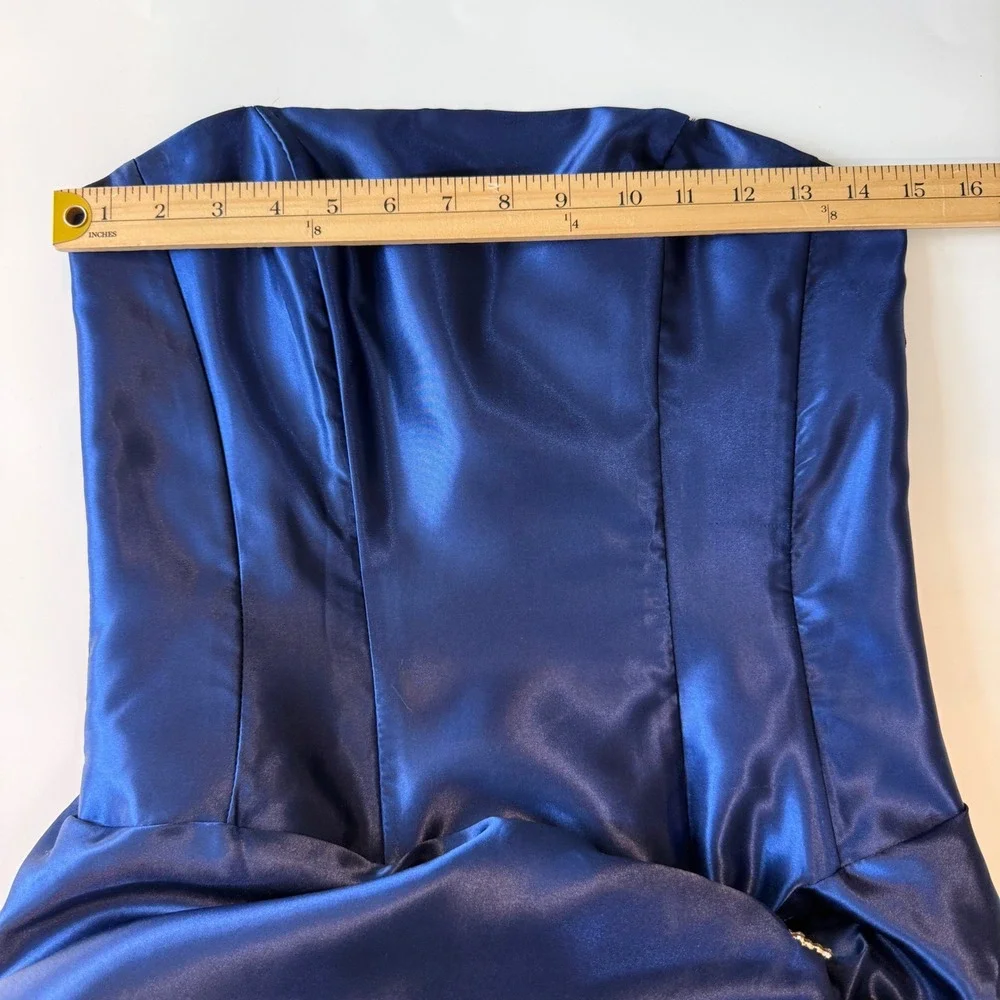 Jessica McClintock Gunne Sax Blue Satin Mini‎ Dress Vintage Y2K Bubble Hem Prom